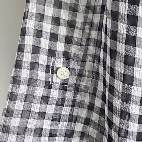 Calvin Klein High-Low Sheer Buttondown Blouse, Black & White Check, Size Medium - Picture 5 of 9